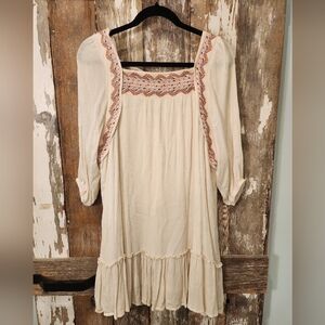 Boho‎ Western 143 Story By Line Up Flowy Linen Embroidered Dress Small
